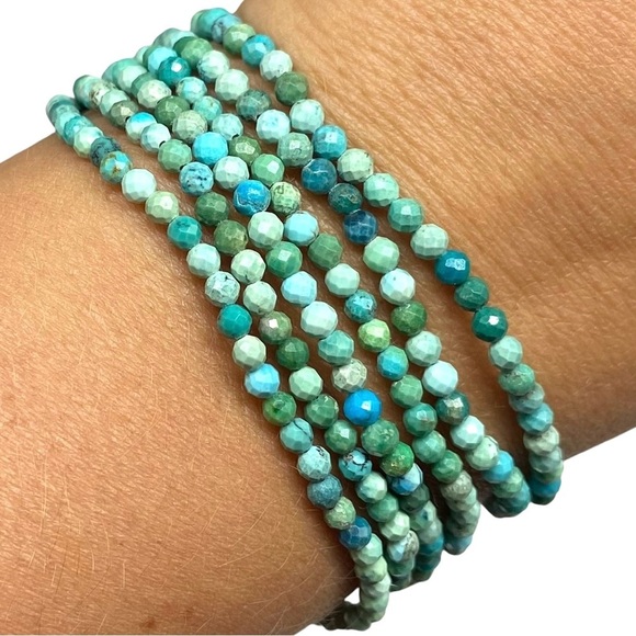 3mm Chrysocolla Beaded Stretch Bracelet Blue Green Aqua Turquoise Stone Faceted - Picture 8 of 9